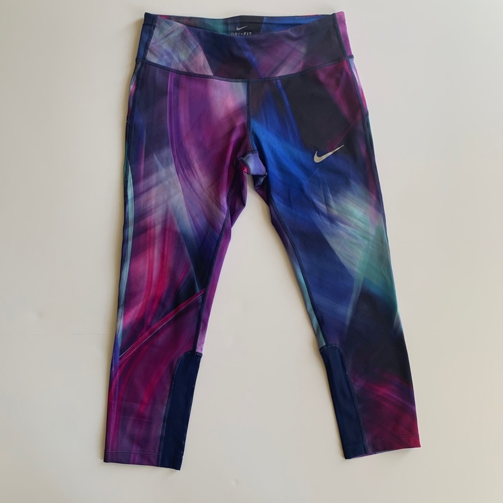 Nike Power Epic Dri-FIT Cropped Running Leggings | Multicolor | Size S | EUC